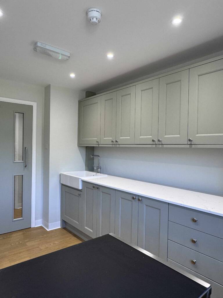 Haslemere Vets with cabinets, examination table and sink